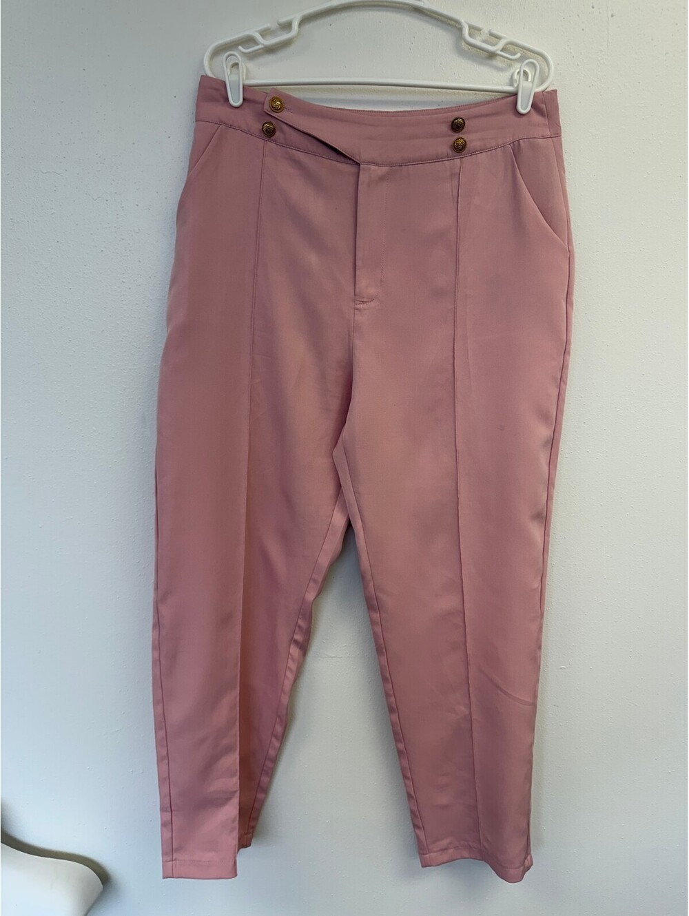 SHEIN Pink High Waist Tapered Pants with Decorative Buttons, Size XL